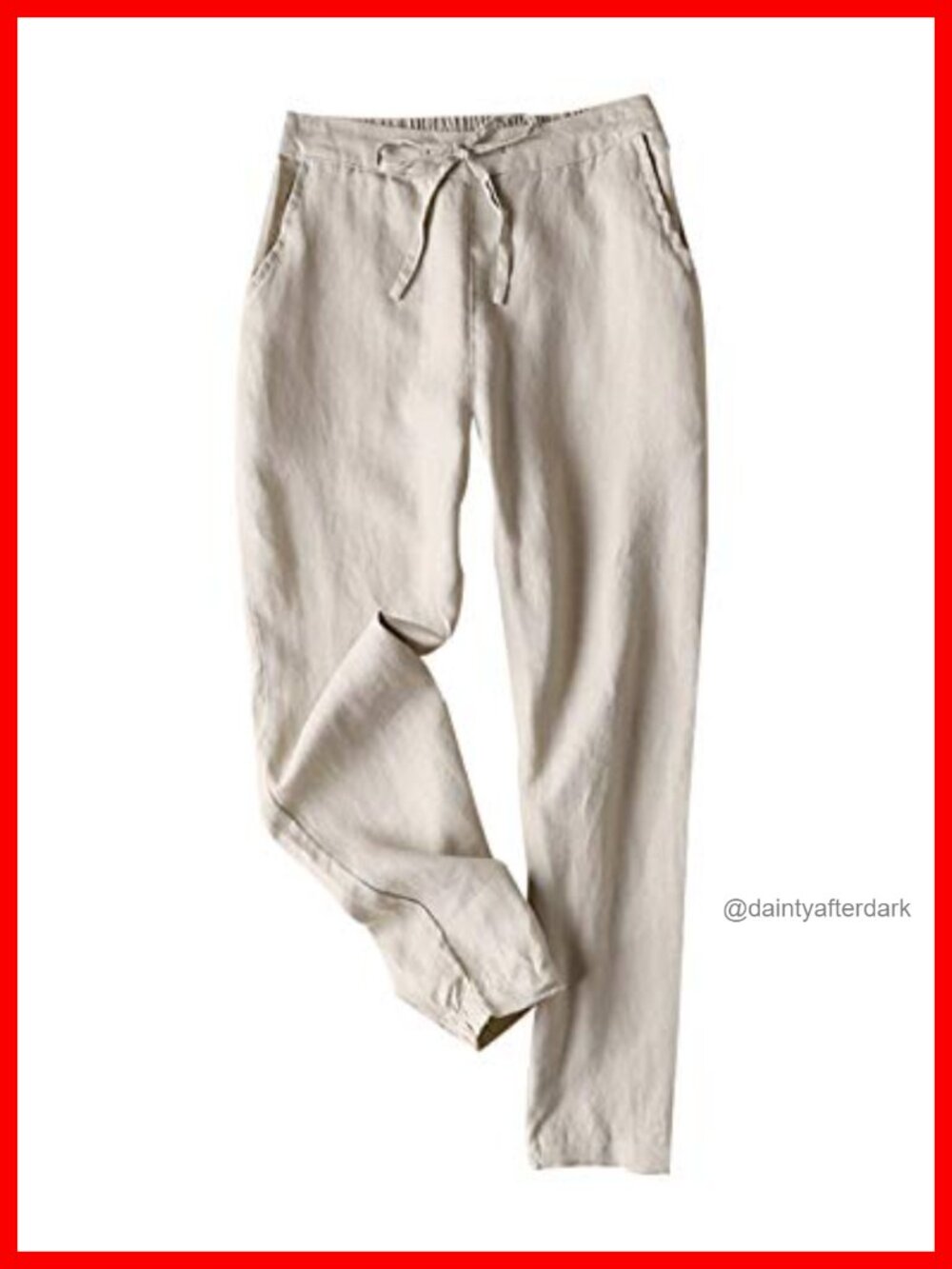 Cotton Linen Pants Womens Summer Casual Tapered Leg Drawstring Waist Ankle